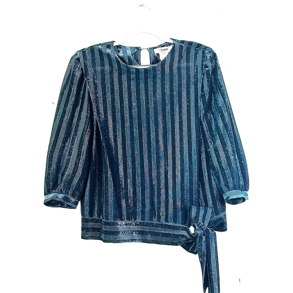 Vintage 1980s Top Women's Size 18 Blue Sheer Metallic Cocktail Party Vintage